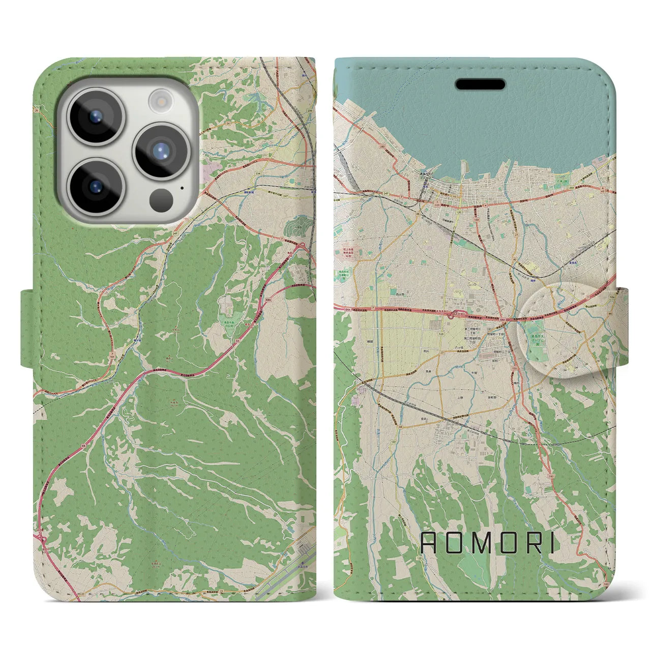 【青森(青森県)】地図柄iPhoneケース(手帳タイプ)ナチュラル・iPhone 15 Pro 用