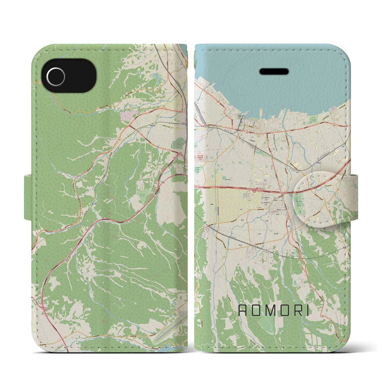 【青森(青森県)】地図柄iPhoneケース(手帳タイプ)ナチュラル・iPhone SE(第3 / 第2世代) / 8 / 7 / 6s / 6 用