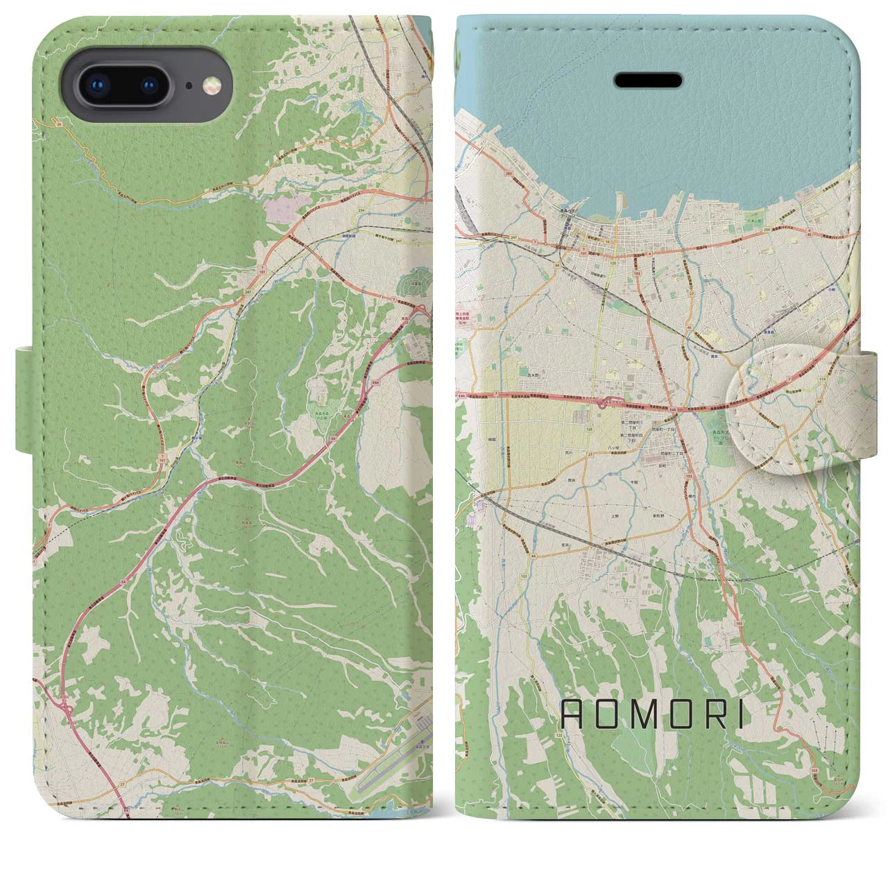【青森(青森県)】地図柄iPhoneケース(手帳タイプ)ナチュラル・iPhone 8Plus /7Plus / 6sPlus / 6Plus 用