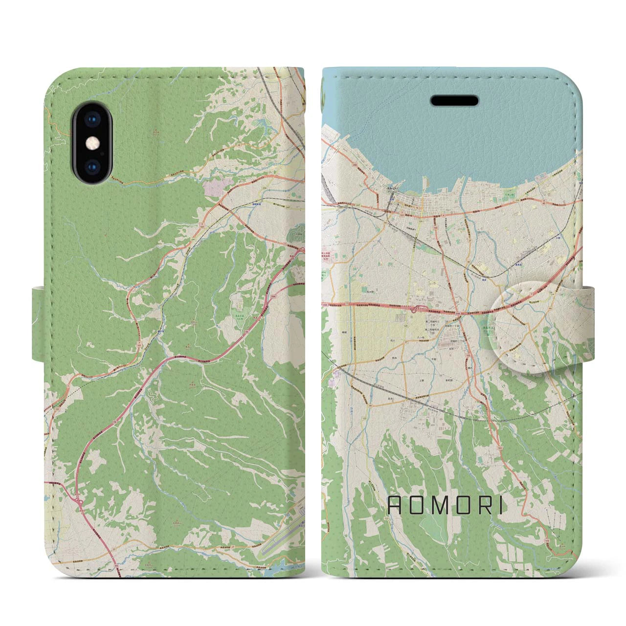 【青森(青森県)】地図柄iPhoneケース(手帳タイプ)ナチュラル・iPhone XS / X 用