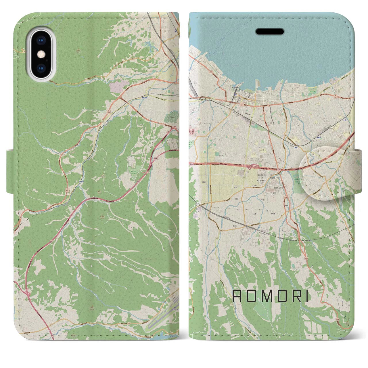 【青森(青森県)】地図柄iPhoneケース(手帳タイプ)ナチュラル・iPhone XS Max 用