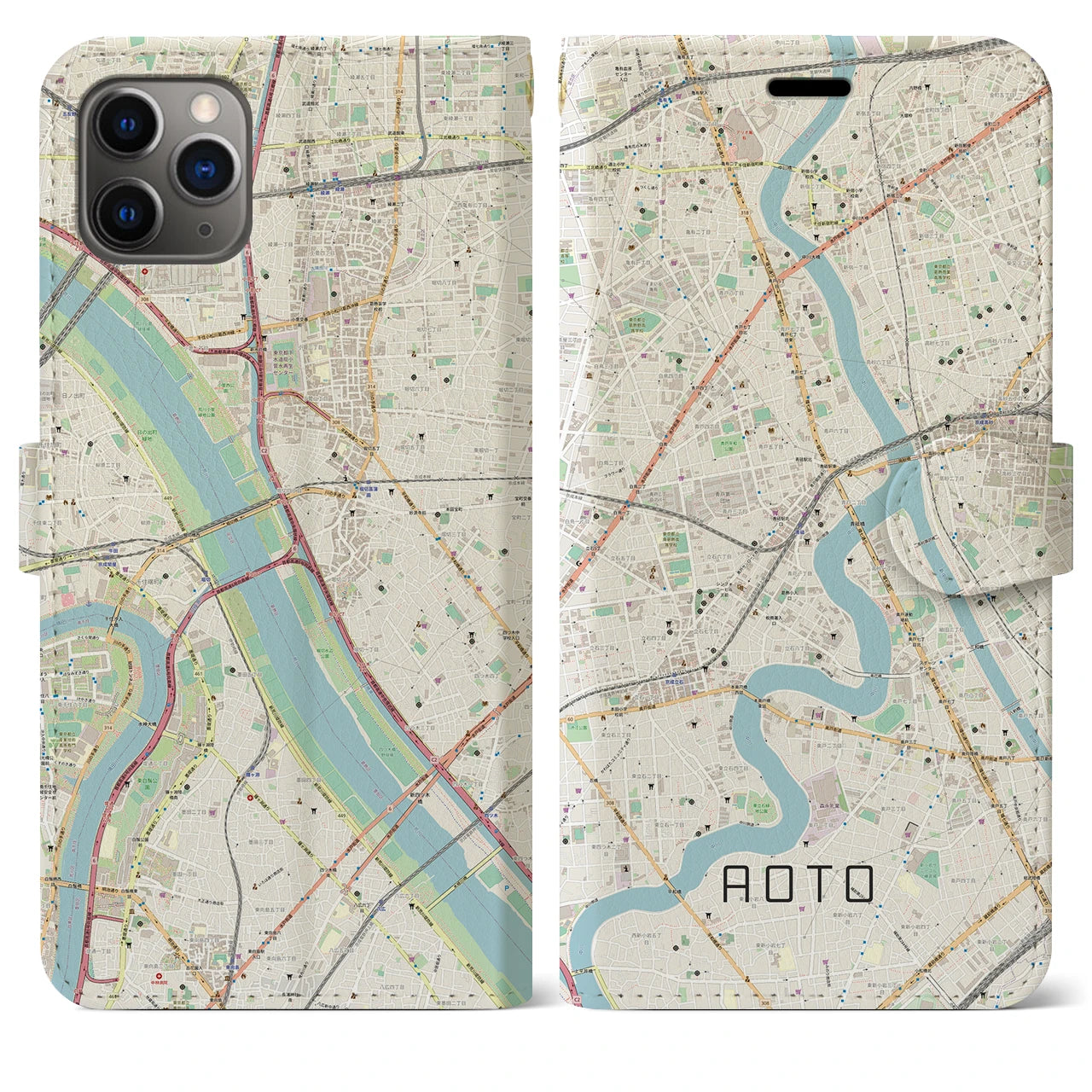 【青砥(東京都)】地図柄iPhoneケース(手帳タイプ)ナチュラル・iPhone 11 Pro Max 用