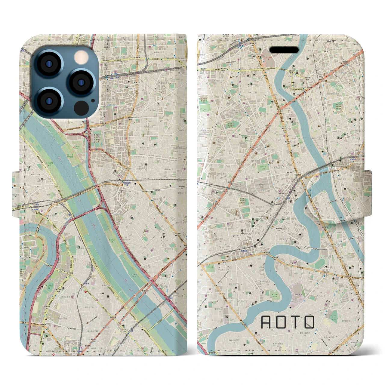 【青砥(東京都)】地図柄iPhoneケース(手帳タイプ)ナチュラル・iPhone 12 / 12 Pro 用