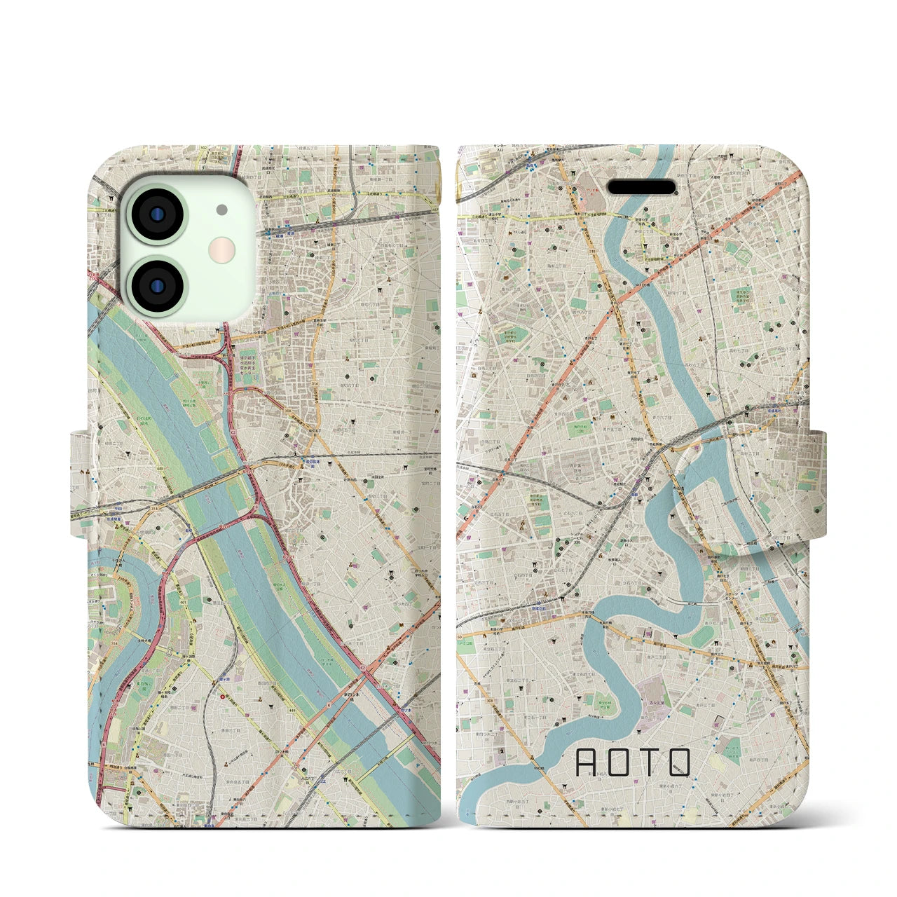 【青砥(東京都)】地図柄iPhoneケース(手帳タイプ)ナチュラル・iPhone 12 mini 用