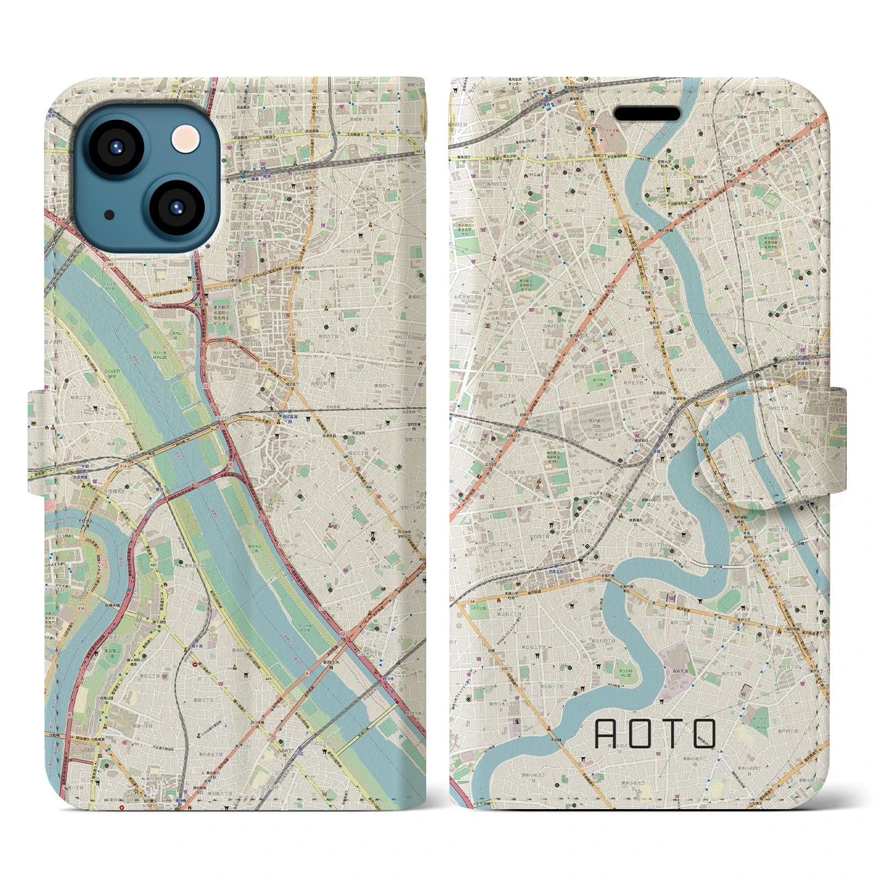 【青砥(東京都)】地図柄iPhoneケース(手帳タイプ)ナチュラル・iPhone 13 用