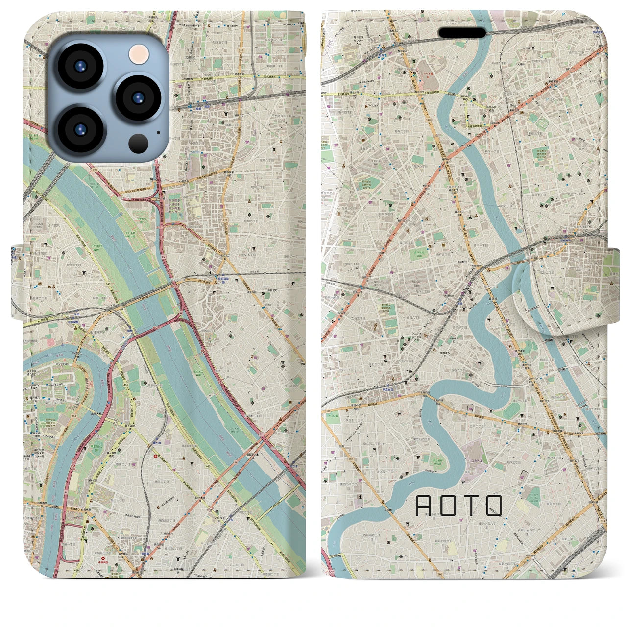 【青砥(東京都)】地図柄iPhoneケース(手帳タイプ)ナチュラル・iPhone 13 Pro Max 用