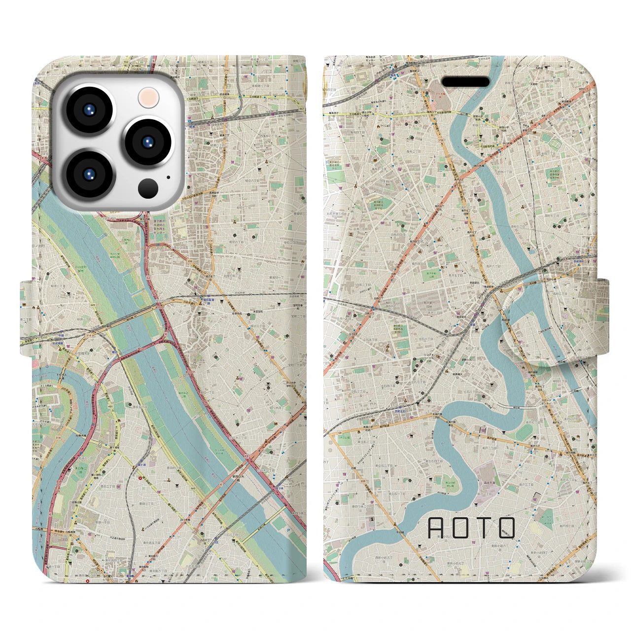【青砥(東京都)】地図柄iPhoneケース(手帳タイプ)ナチュラル・iPhone 13 Pro 用