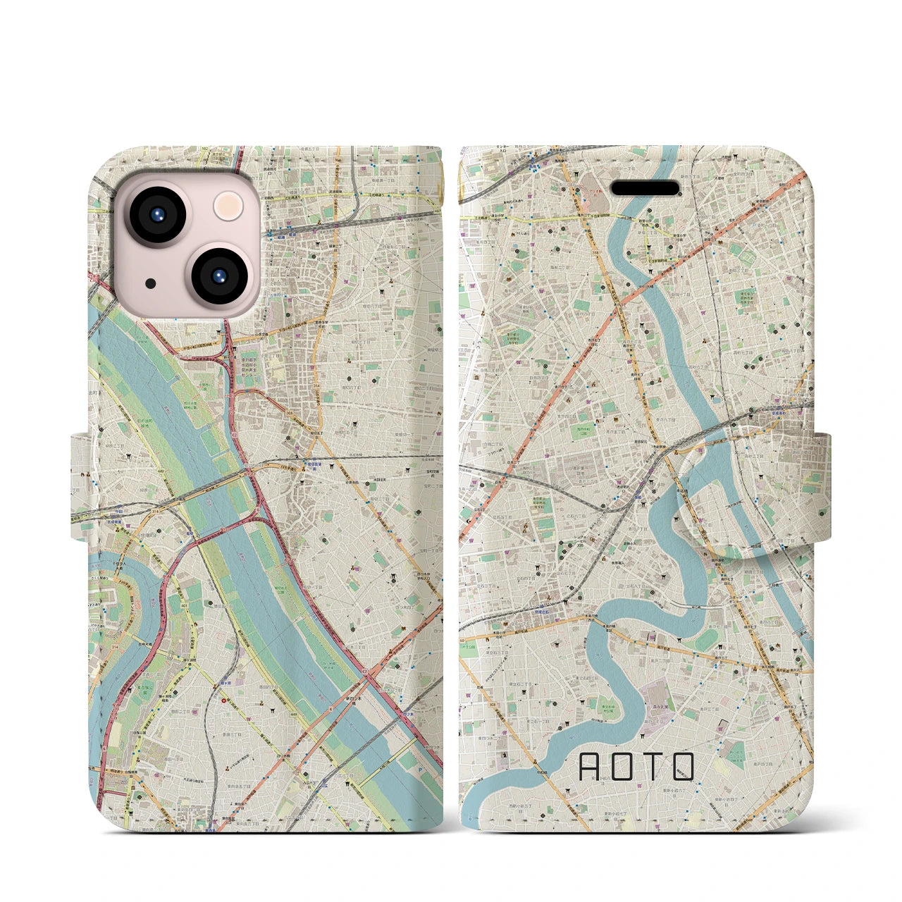 【青砥(東京都)】地図柄iPhoneケース(手帳タイプ)ナチュラル・iPhone 13 mini 用