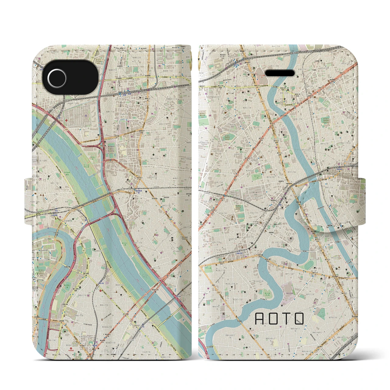 【青砥(東京都)】地図柄iPhoneケース(手帳タイプ)ナチュラル・iPhone SE(第3 / 第2世代) / 8 / 7 / 6s / 6 用