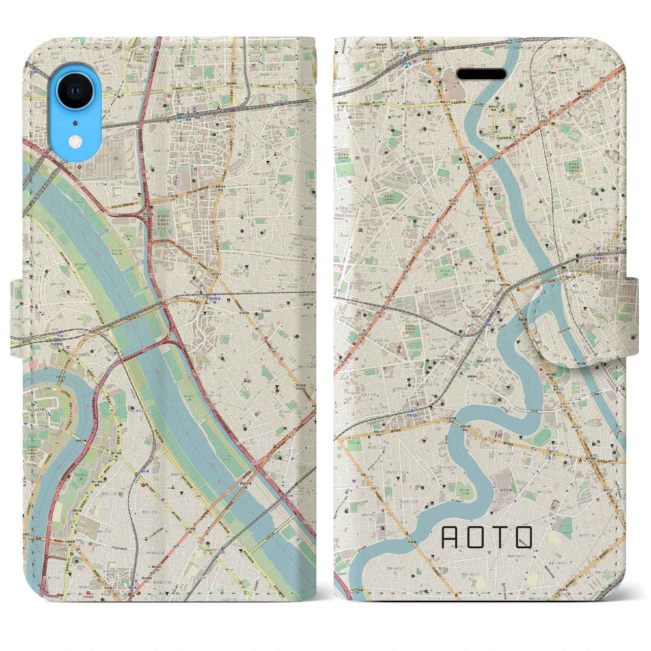 【青砥(東京都)】地図柄iPhoneケース(手帳タイプ)ナチュラル・iPhone XR 用