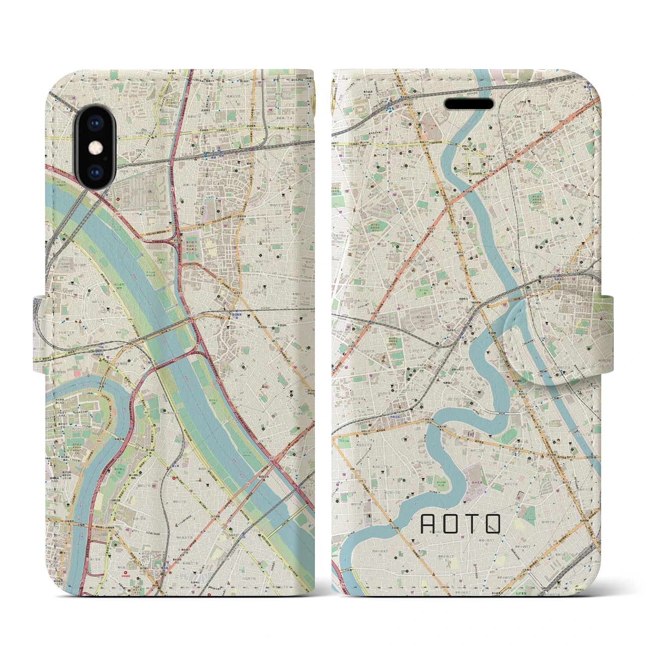 【青砥(東京都)】地図柄iPhoneケース(手帳タイプ)ナチュラル・iPhone XS / X 用