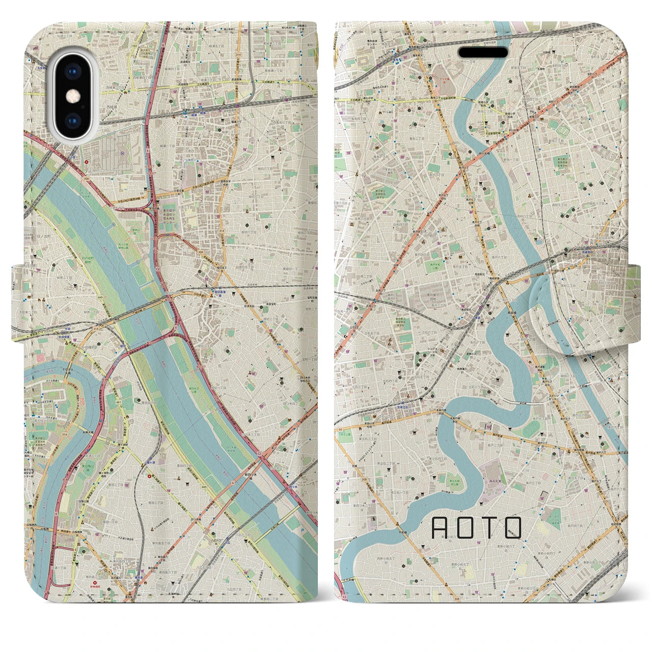 【青砥(東京都)】地図柄iPhoneケース(手帳タイプ)ナチュラル・iPhone XS Max 用
