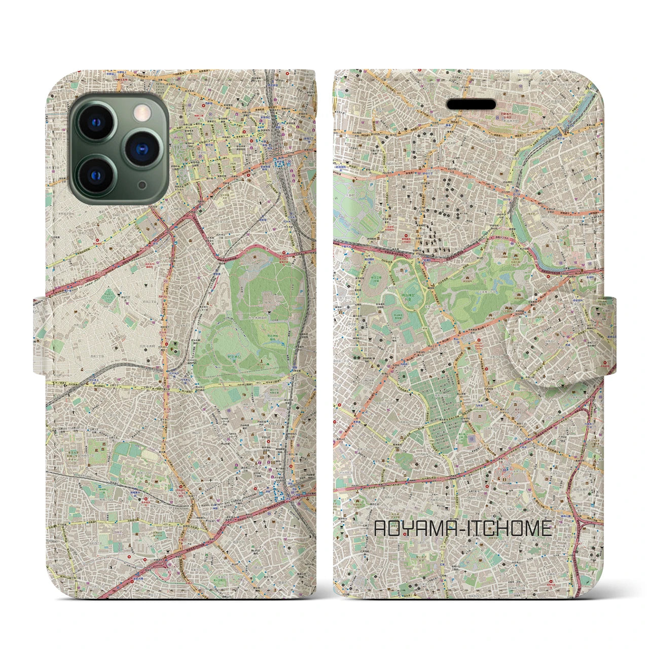 【青山一丁目(東京都)】地図柄iPhoneケース(手帳タイプ)ナチュラル・iPhone 11 Pro 用