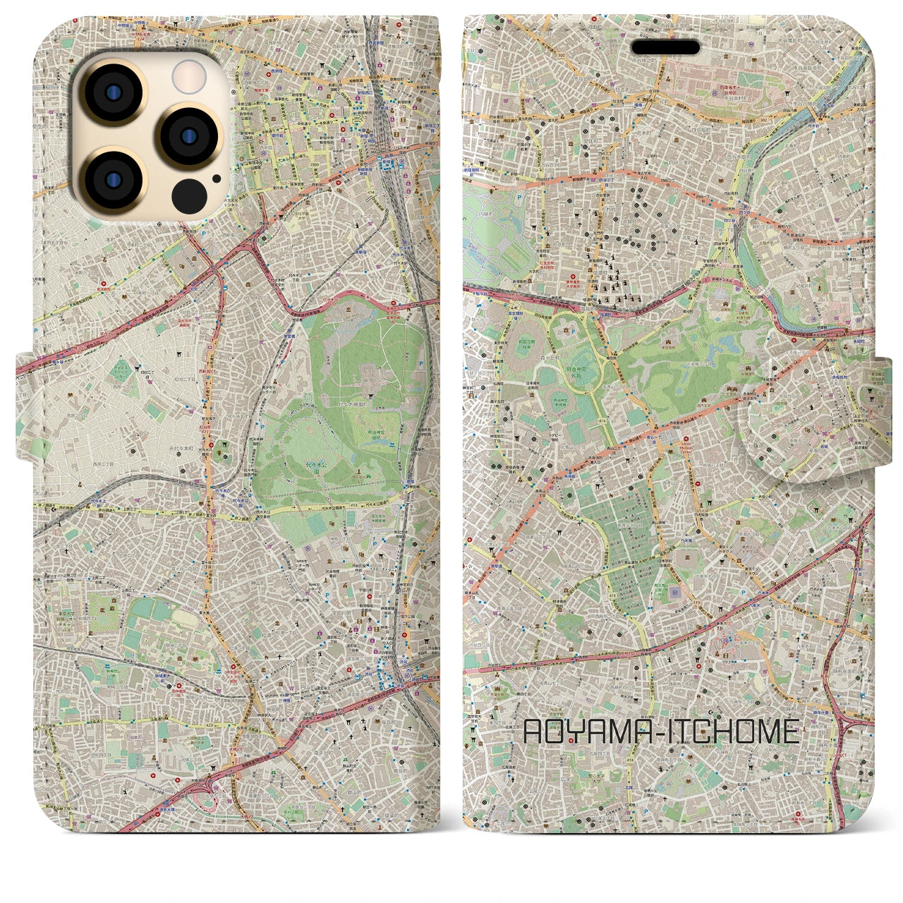 【青山一丁目(東京都)】地図柄iPhoneケース(手帳タイプ)ナチュラル・iPhone 12 Pro Max 用