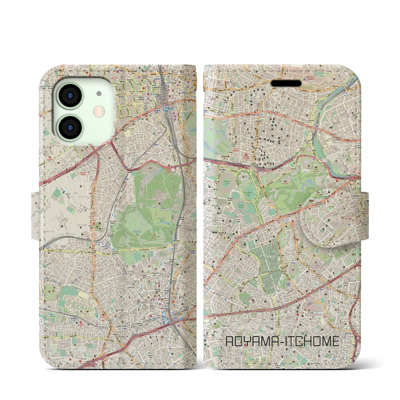【青山一丁目(東京都)】地図柄iPhoneケース(手帳タイプ)ナチュラル・iPhone 12 mini 用