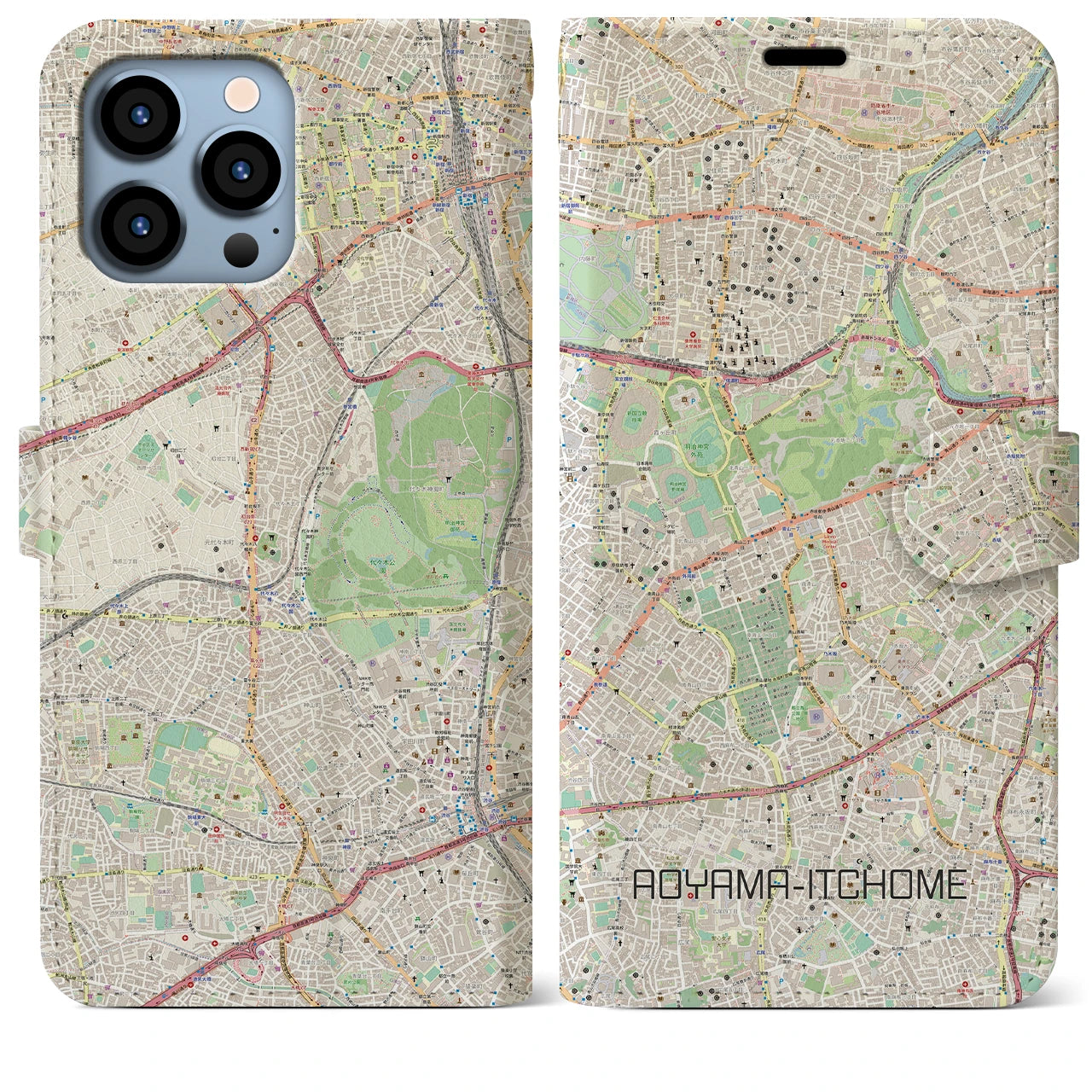 【青山一丁目(東京都)】地図柄iPhoneケース(手帳タイプ)ナチュラル・iPhone 13 Pro Max 用