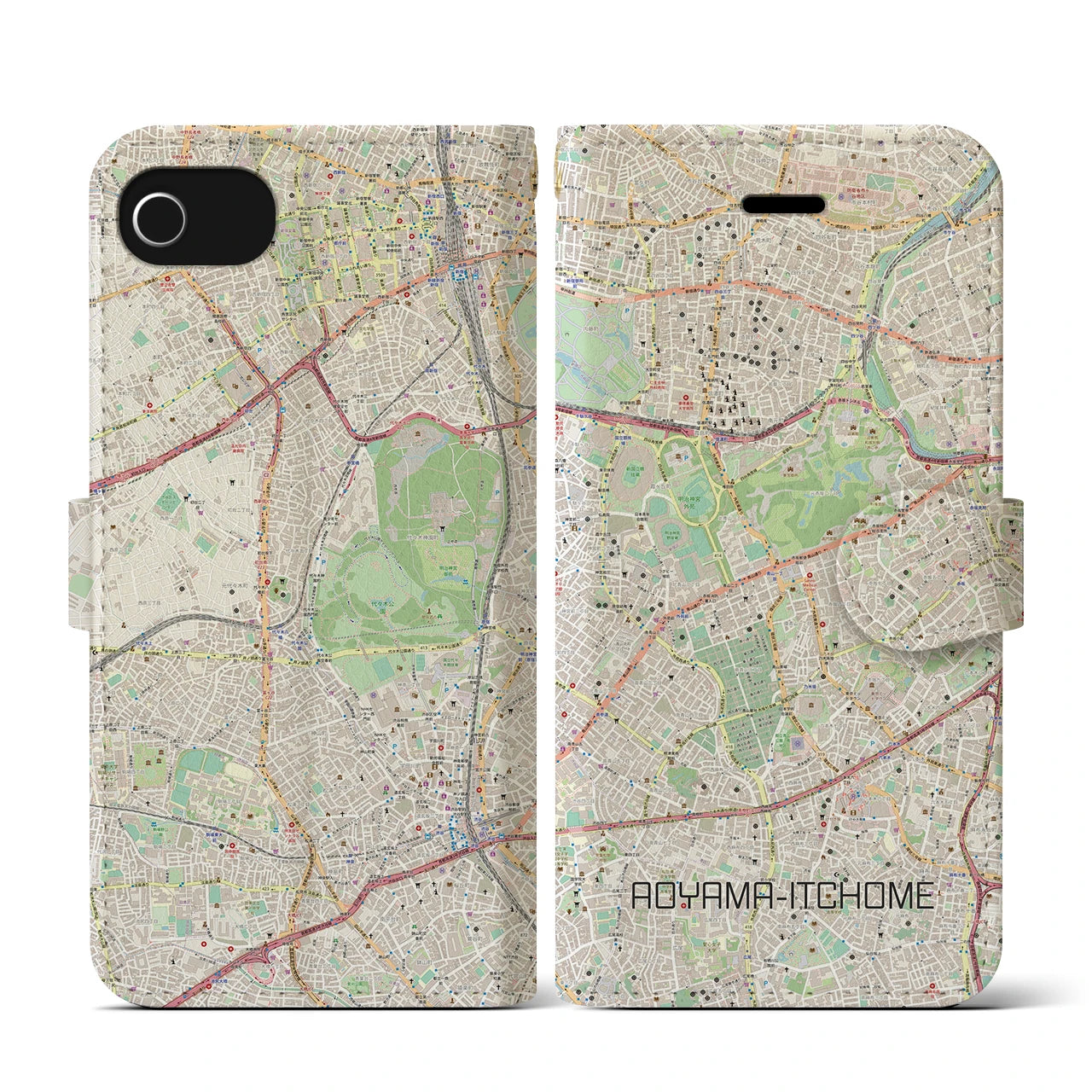 【青山一丁目(東京都)】地図柄iPhoneケース(手帳タイプ)ナチュラル・iPhone SE(第3 / 第2世代) / 8 / 7 / 6s / 6 用