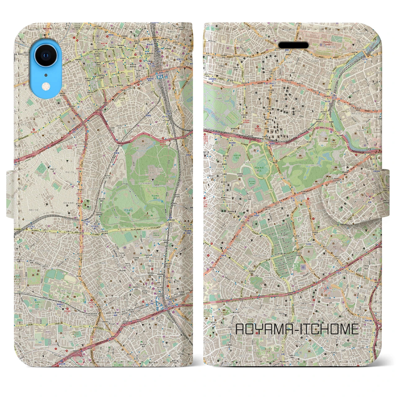 【青山一丁目(東京都)】地図柄iPhoneケース(手帳タイプ)ナチュラル・iPhone XR 用