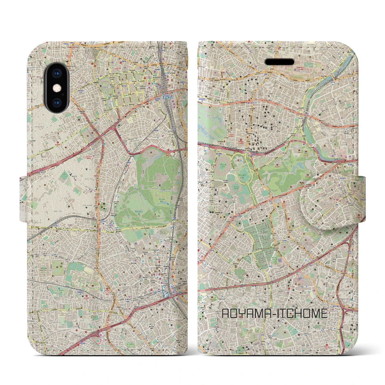 【青山一丁目(東京都)】地図柄iPhoneケース(手帳タイプ)ナチュラル・iPhone XS / X 用