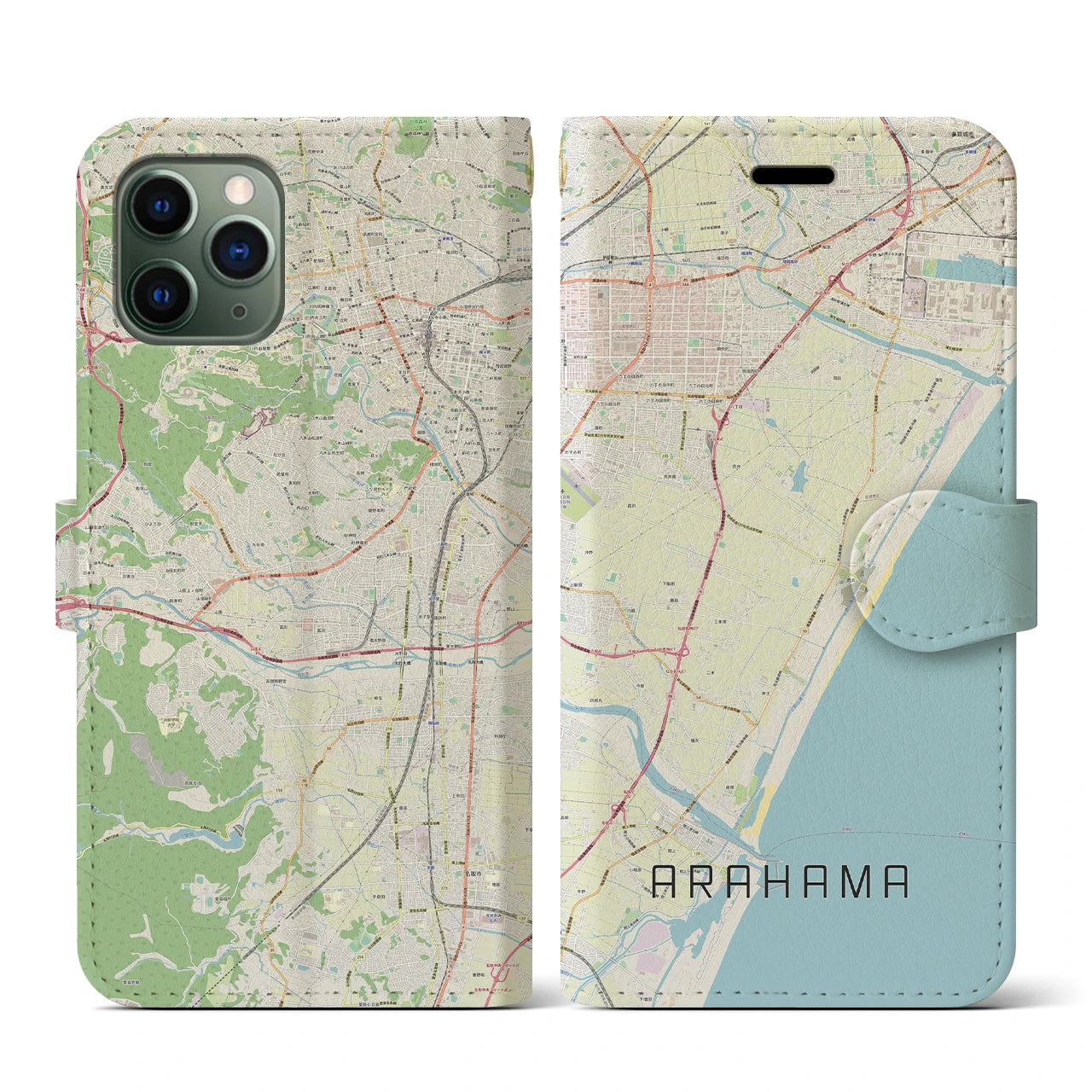 【荒浜(宮城県)】地図柄iPhoneケース(手帳タイプ)ナチュラル・iPhone 11 Pro 用