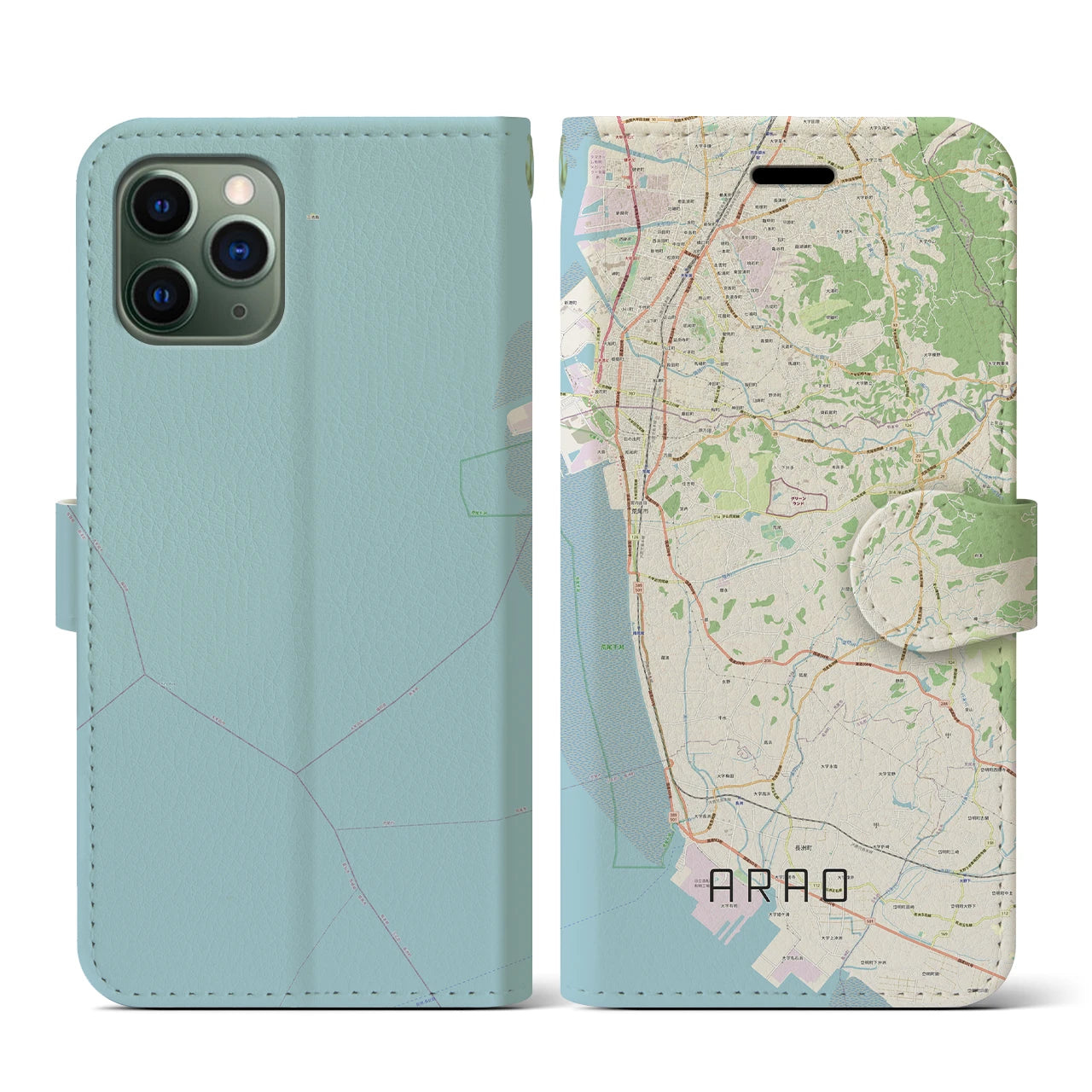【荒尾(熊本県)】地図柄iPhoneケース(手帳タイプ)ナチュラル・iPhone 11 Pro 用