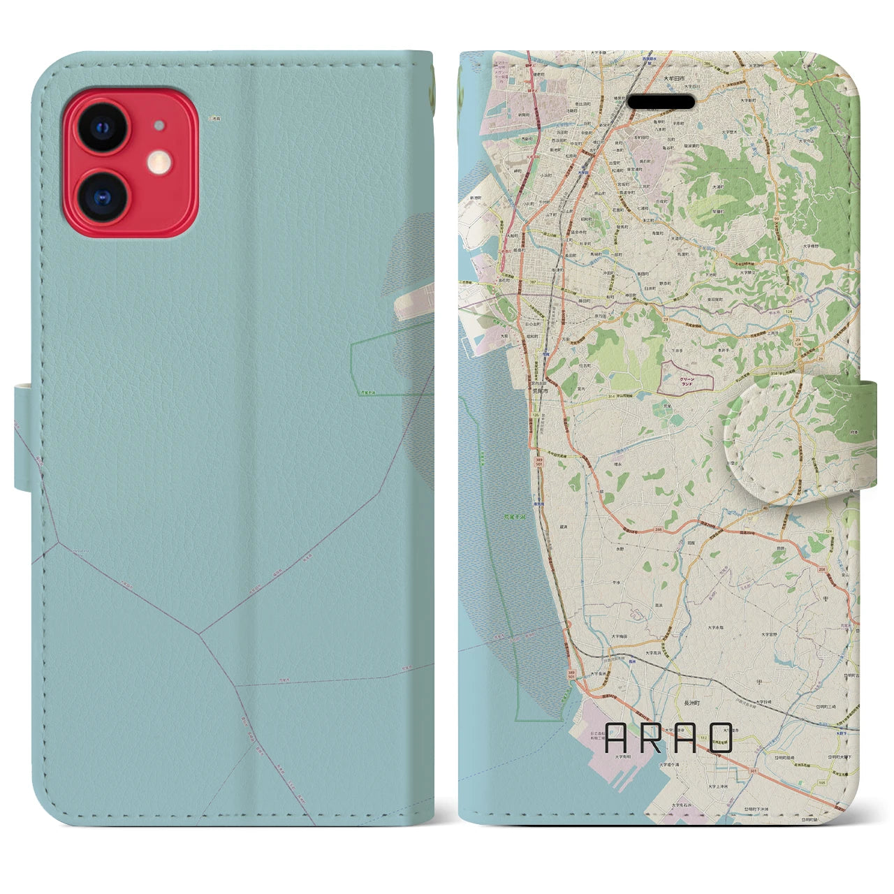 【荒尾(熊本県)】地図柄iPhoneケース(手帳タイプ)ナチュラル・iPhone 11 用