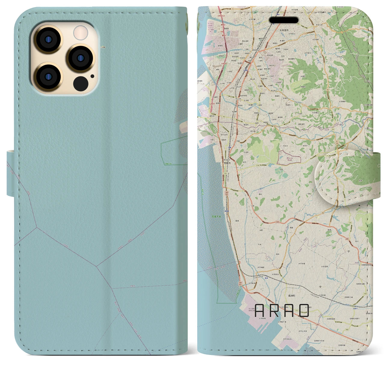 【荒尾(熊本県)】地図柄iPhoneケース(手帳タイプ)ナチュラル・iPhone 12 Pro Max 用