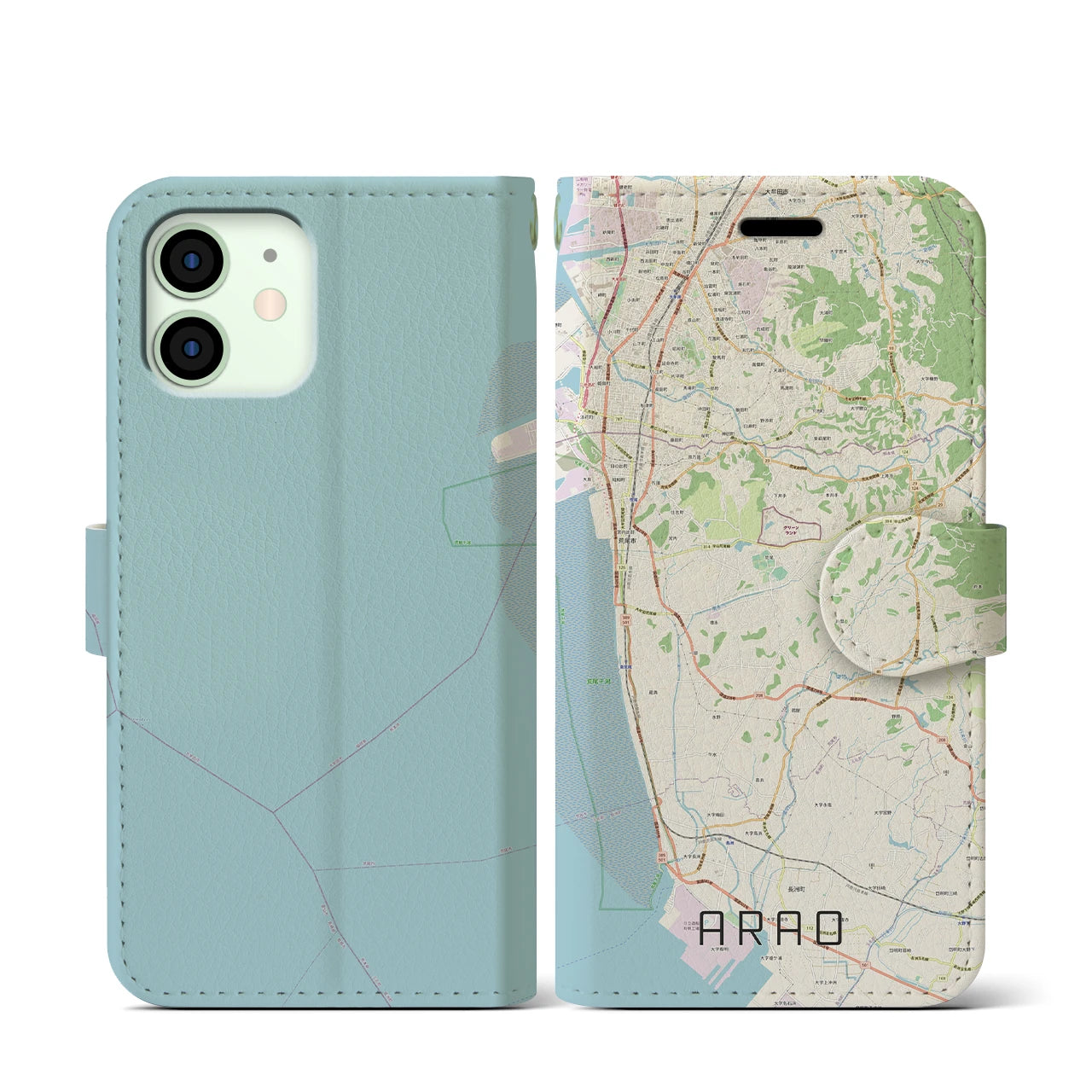 【荒尾(熊本県)】地図柄iPhoneケース(手帳タイプ)ナチュラル・iPhone 12 mini 用