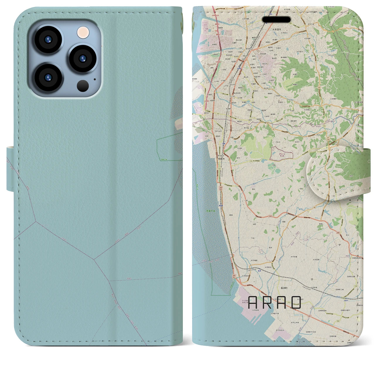 【荒尾(熊本県)】地図柄iPhoneケース(手帳タイプ)ナチュラル・iPhone 13 Pro Max 用