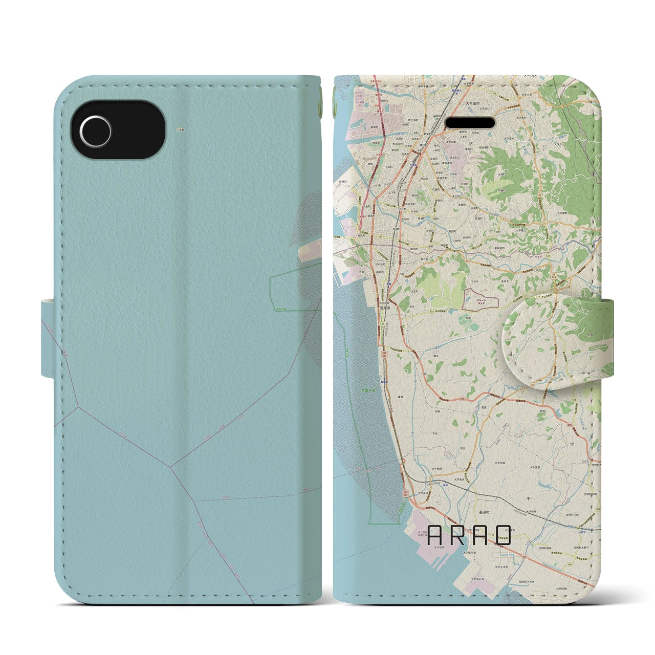 【荒尾(熊本県)】地図柄iPhoneケース(手帳タイプ)ナチュラル・iPhone SE(第3 / 第2世代) / 8 / 7 / 6s / 6 用