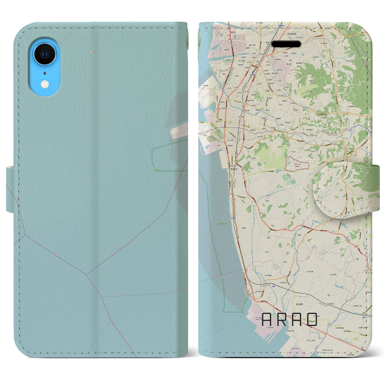 【荒尾(熊本県)】地図柄iPhoneケース(手帳タイプ)ナチュラル・iPhone XR 用