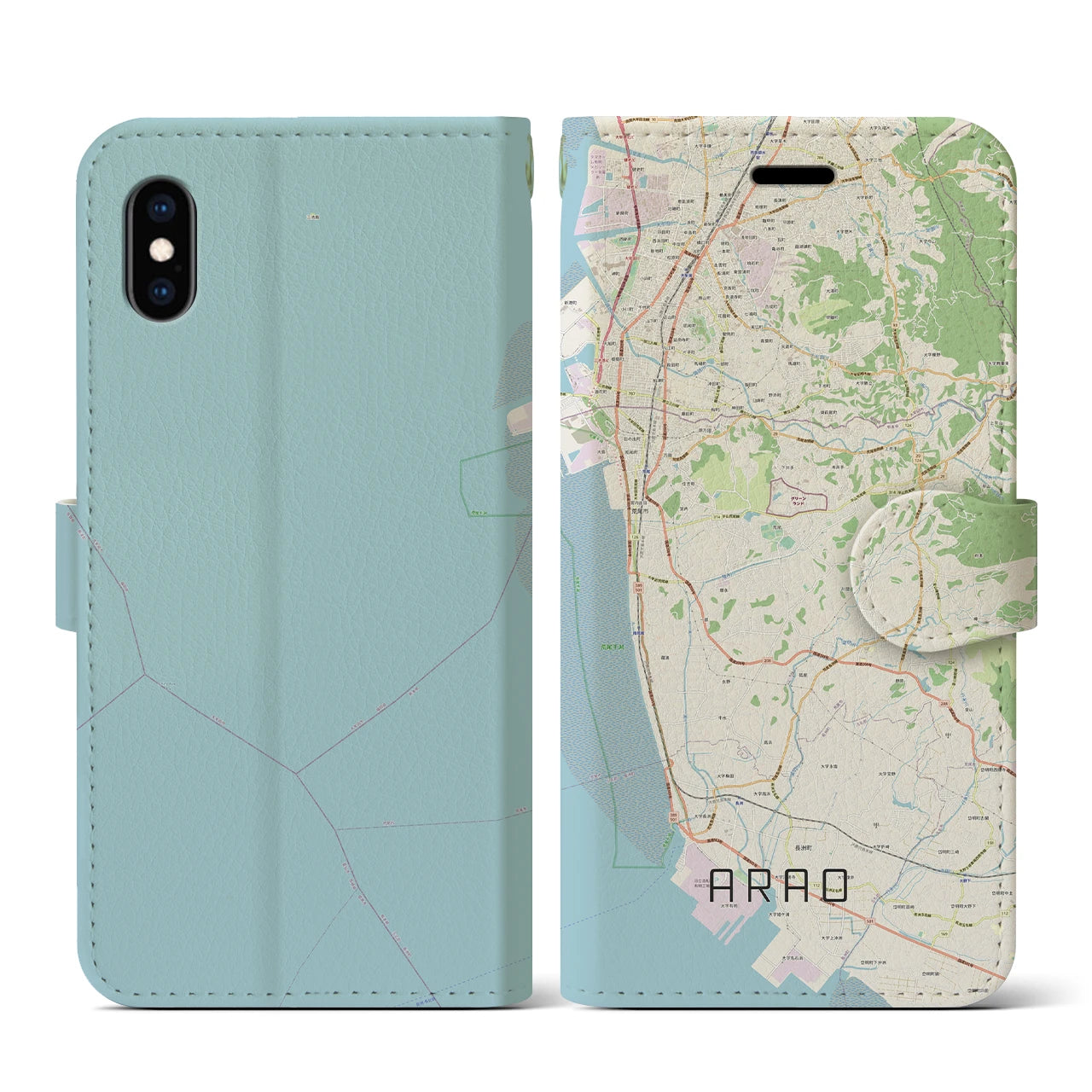 【荒尾(熊本県)】地図柄iPhoneケース(手帳タイプ)ナチュラル・iPhone XS / X 用