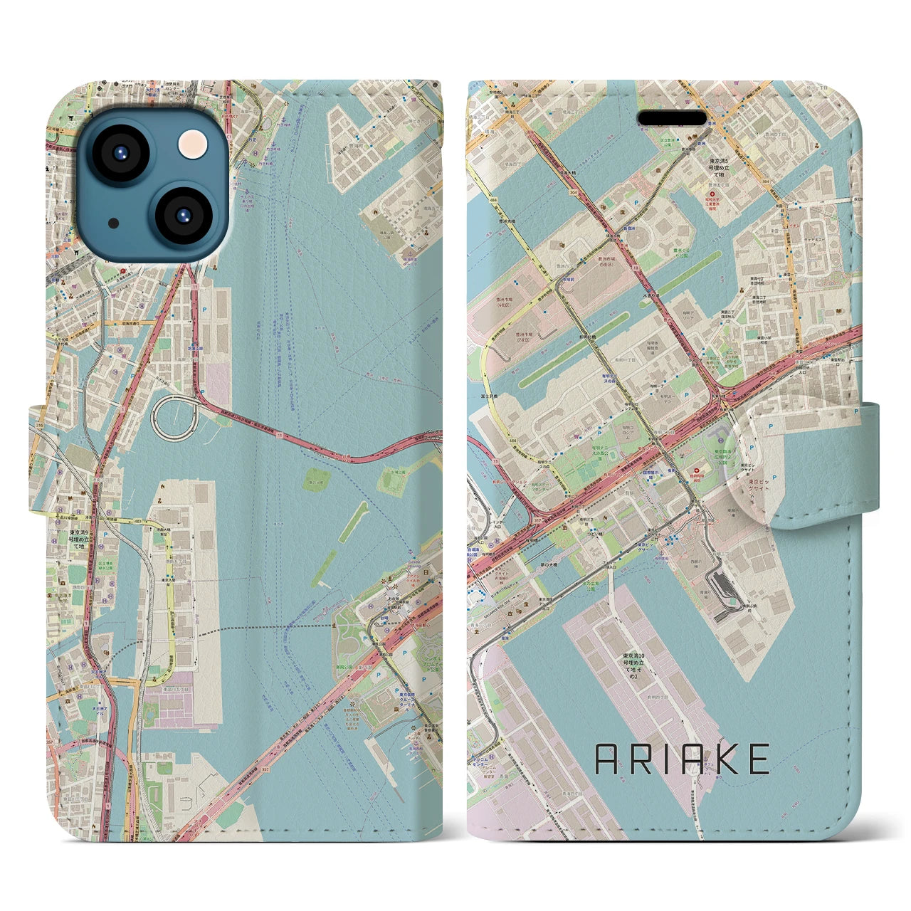 【有明(東京都)】地図柄iPhoneケース(手帳タイプ)ナチュラル・iPhone 13 用