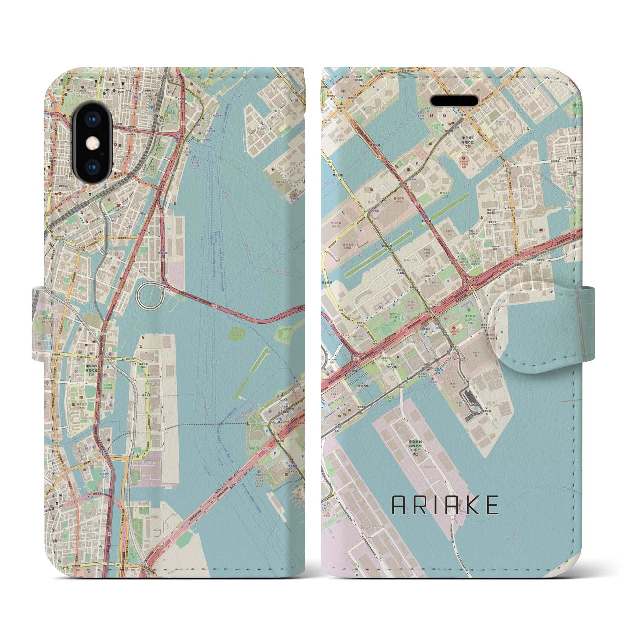 【有明(東京都)】地図柄iPhoneケース(手帳タイプ)ナチュラル・iPhone XS / X 用