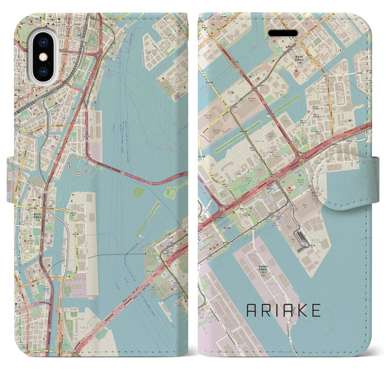 【有明(東京都)】地図柄iPhoneケース(手帳タイプ)ナチュラル・iPhone XS Max 用
