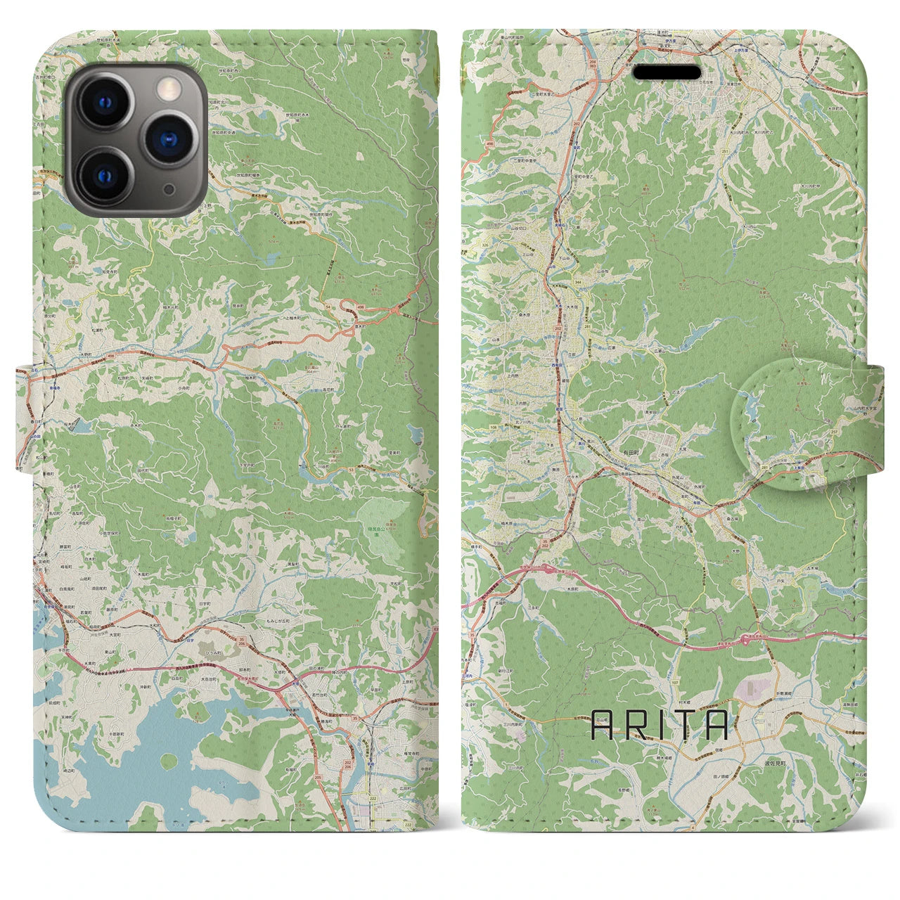 【有田(佐賀県)】地図柄iPhoneケース(手帳タイプ)ナチュラル・iPhone 11 Pro Max 用