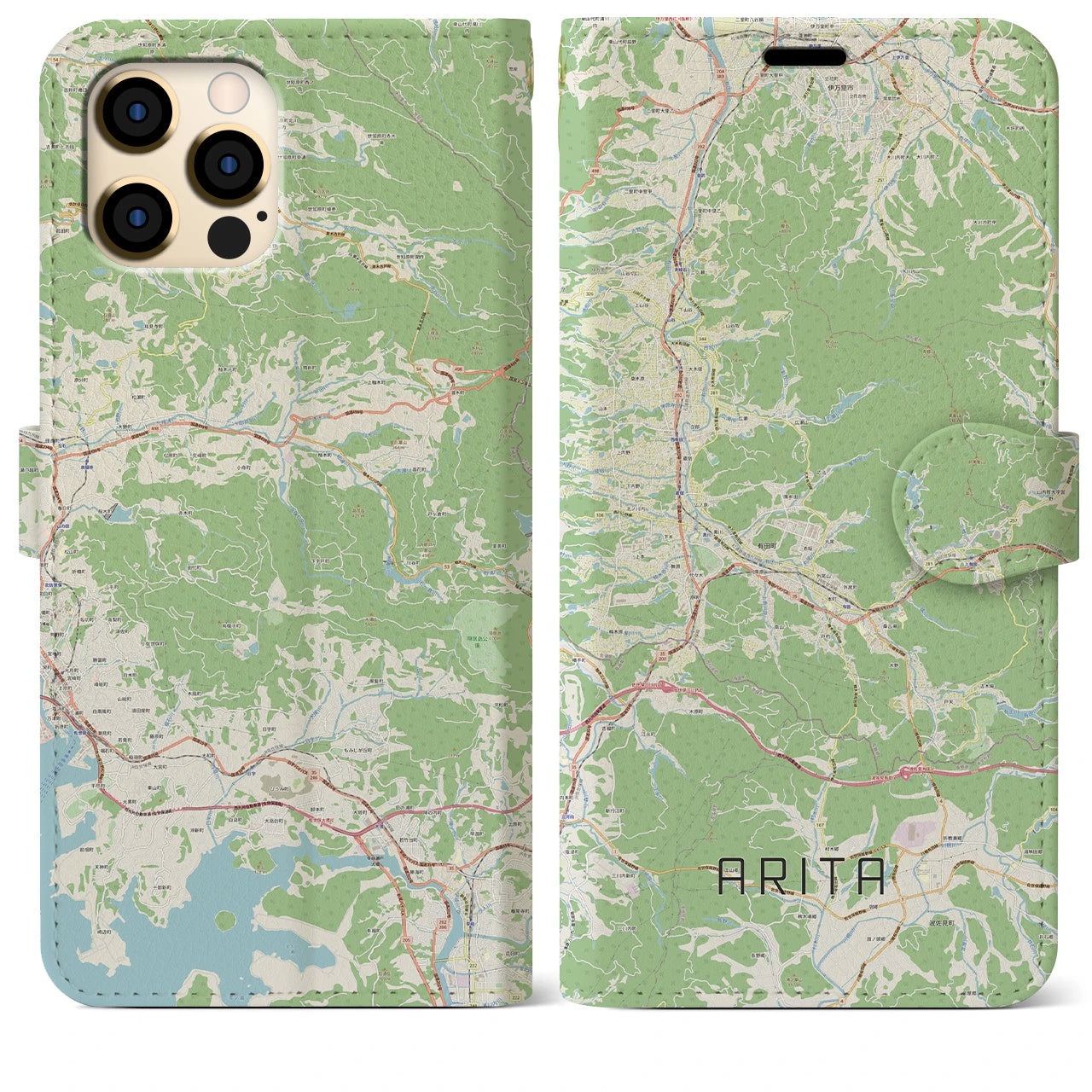 【有田(佐賀県)】地図柄iPhoneケース(手帳タイプ)ナチュラル・iPhone 12 Pro Max 用