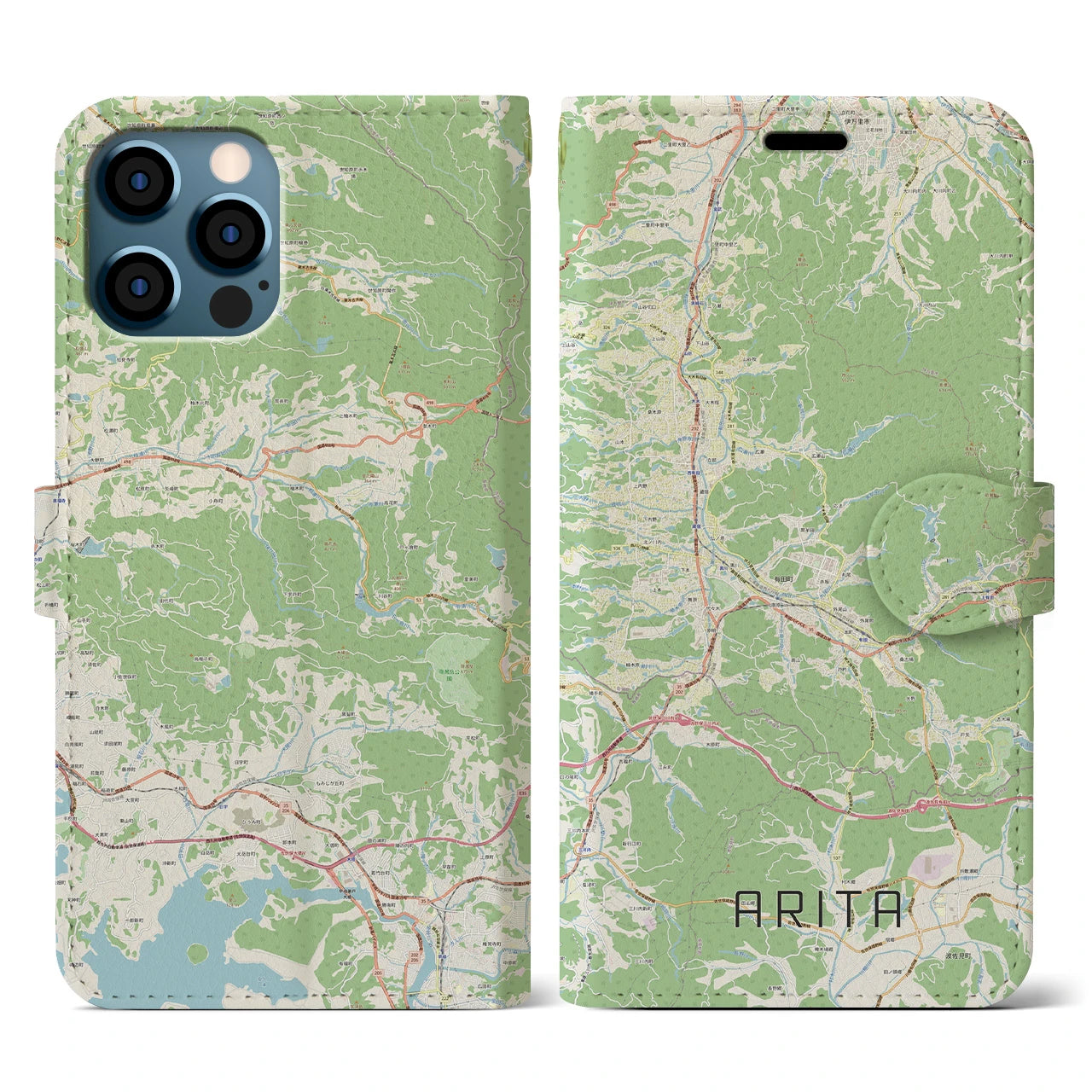 【有田(佐賀県)】地図柄iPhoneケース(手帳タイプ)ナチュラル・iPhone 12 / 12 Pro 用