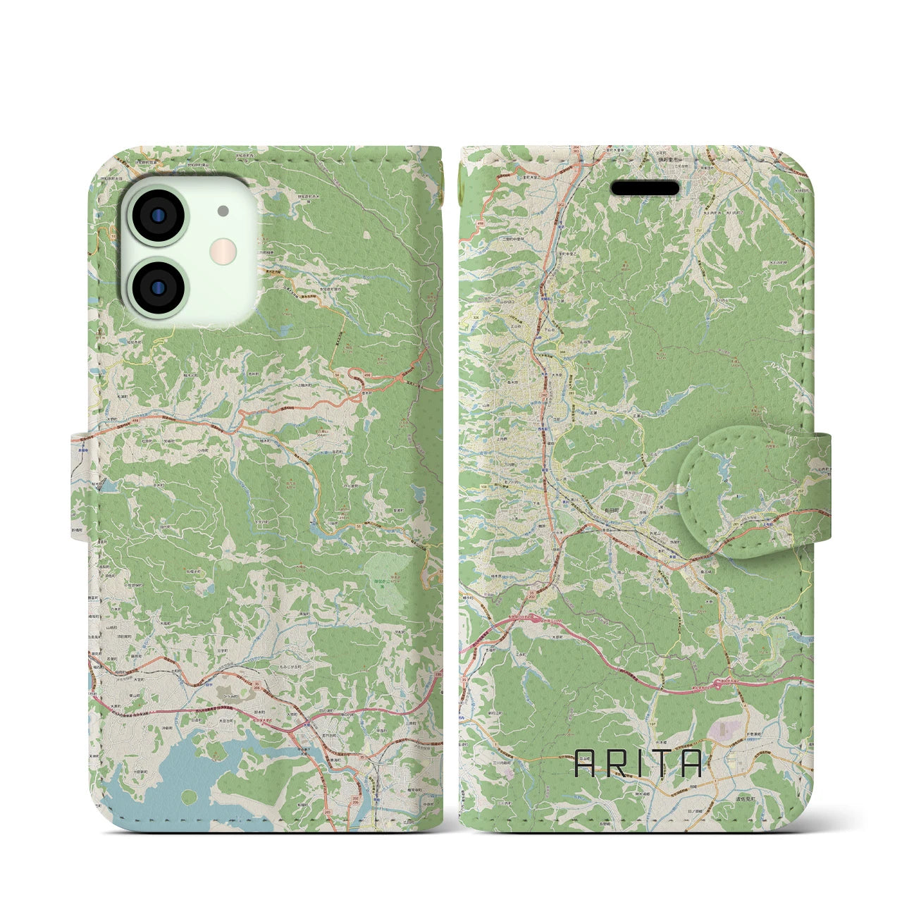 【有田(佐賀県)】地図柄iPhoneケース(手帳タイプ)ナチュラル・iPhone 12 mini 用