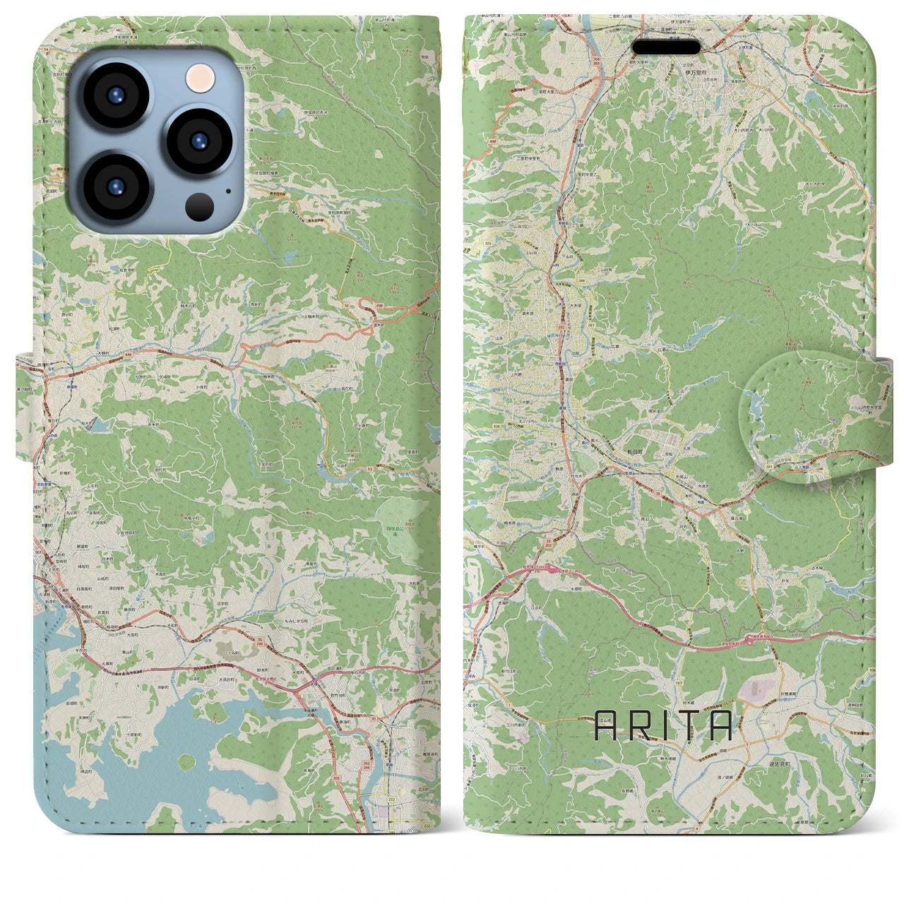 【有田(佐賀県)】地図柄iPhoneケース(手帳タイプ)ナチュラル・iPhone 13 Pro Max 用