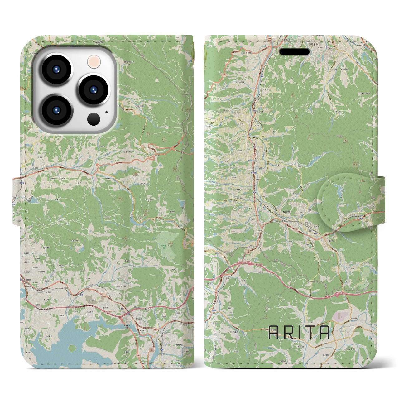 【有田(佐賀県)】地図柄iPhoneケース(手帳タイプ)ナチュラル・iPhone 13 Pro 用