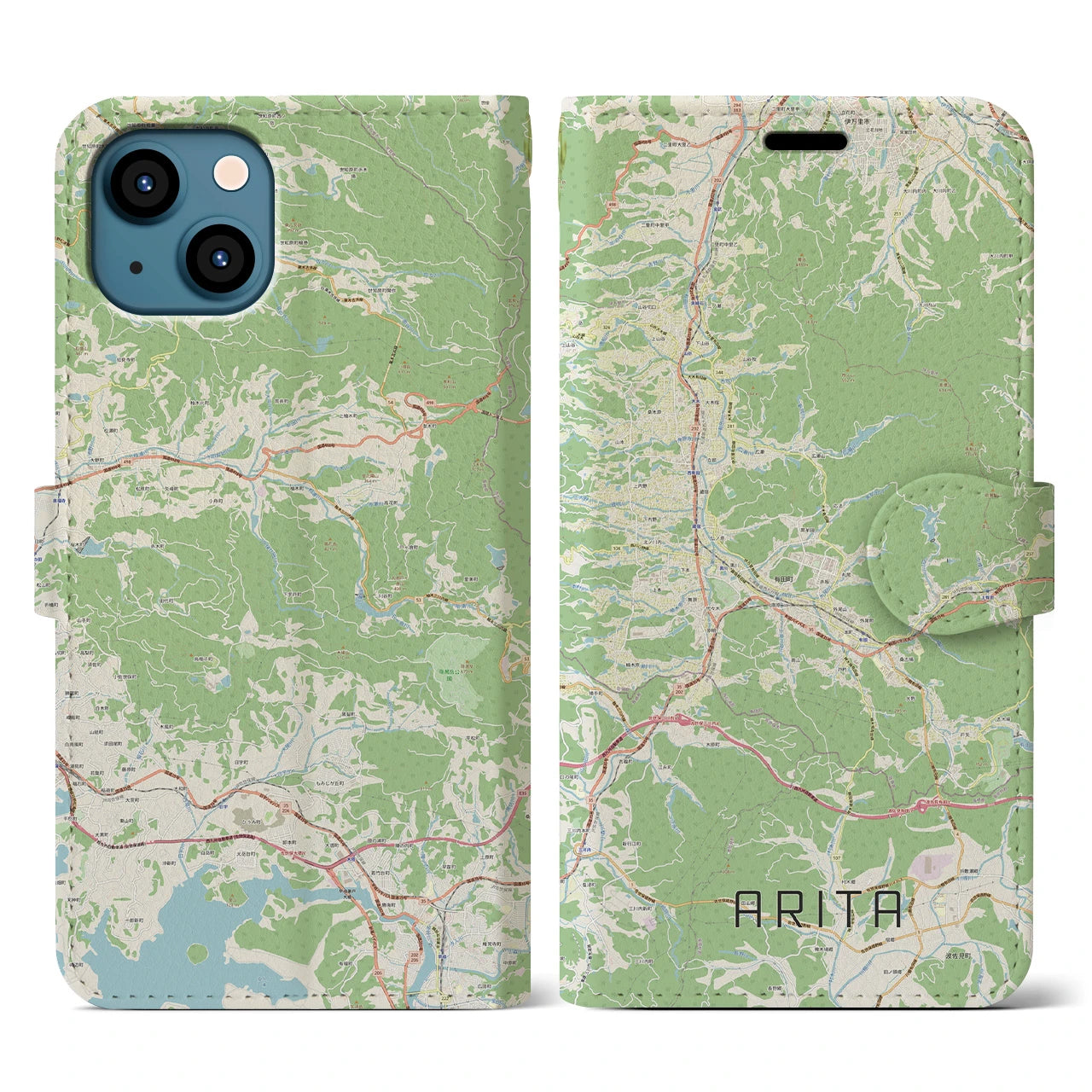 【有田(佐賀県)】地図柄iPhoneケース(手帳タイプ)ナチュラル・iPhone 13 用