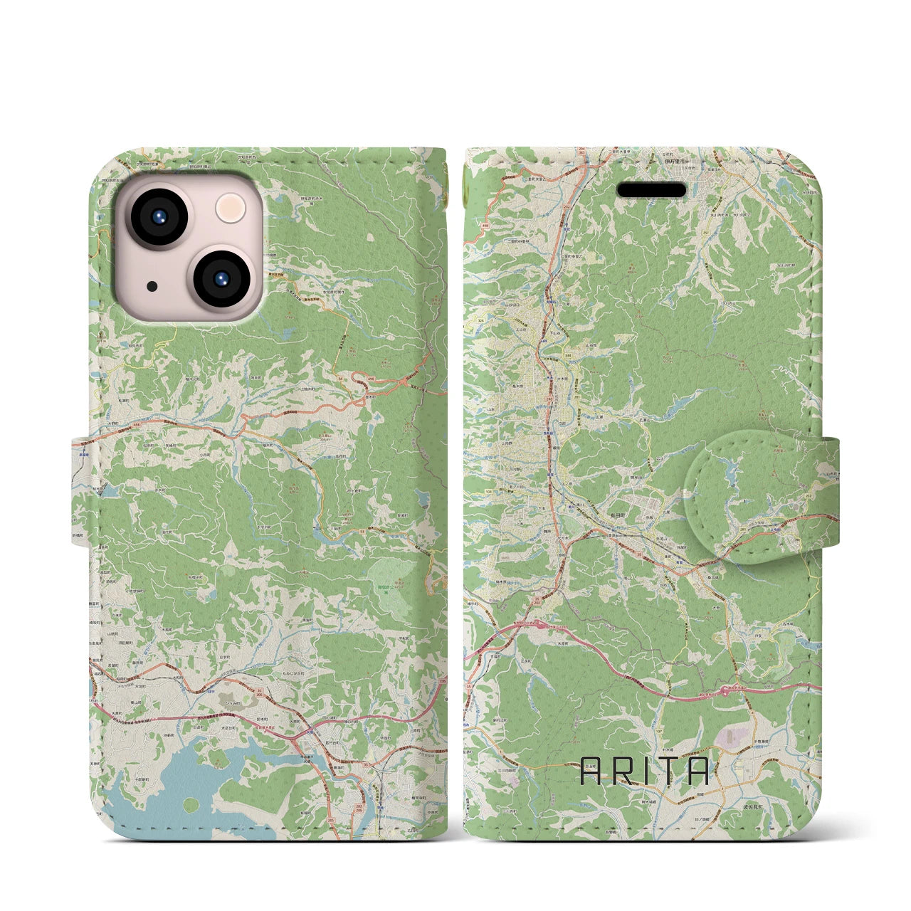 【有田(佐賀県)】地図柄iPhoneケース(手帳タイプ)ナチュラル・iPhone 13 mini 用