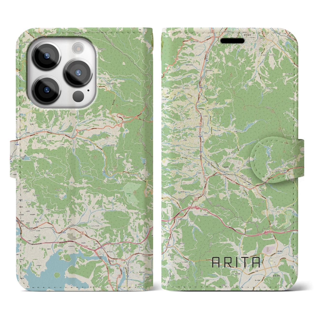 【有田(佐賀県)】地図柄iPhoneケース(手帳タイプ)ナチュラル・iPhone 14 Pro 用