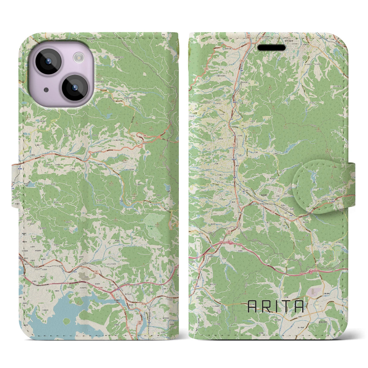 【有田(佐賀県)】地図柄iPhoneケース(手帳タイプ)ナチュラル・iPhone 14 用