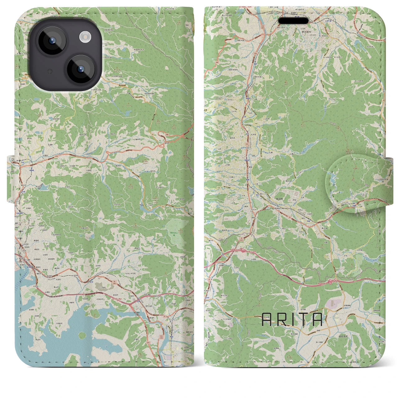 【有田(佐賀県)】地図柄iPhoneケース(手帳タイプ)ナチュラル・iPhone 14 Plus 用