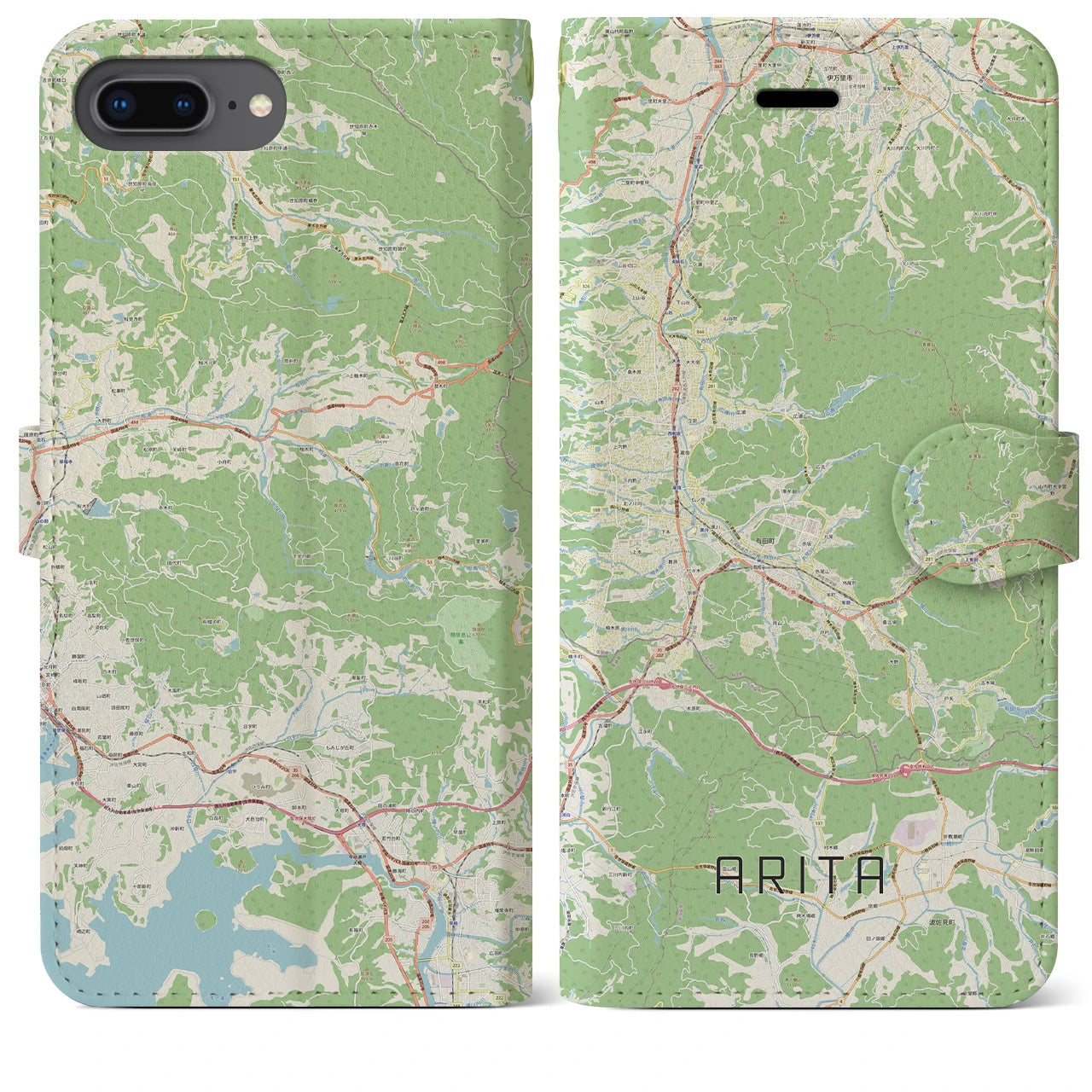 【有田(佐賀県)】地図柄iPhoneケース(手帳タイプ)ナチュラル・iPhone 8Plus /7Plus / 6sPlus / 6Plus 用