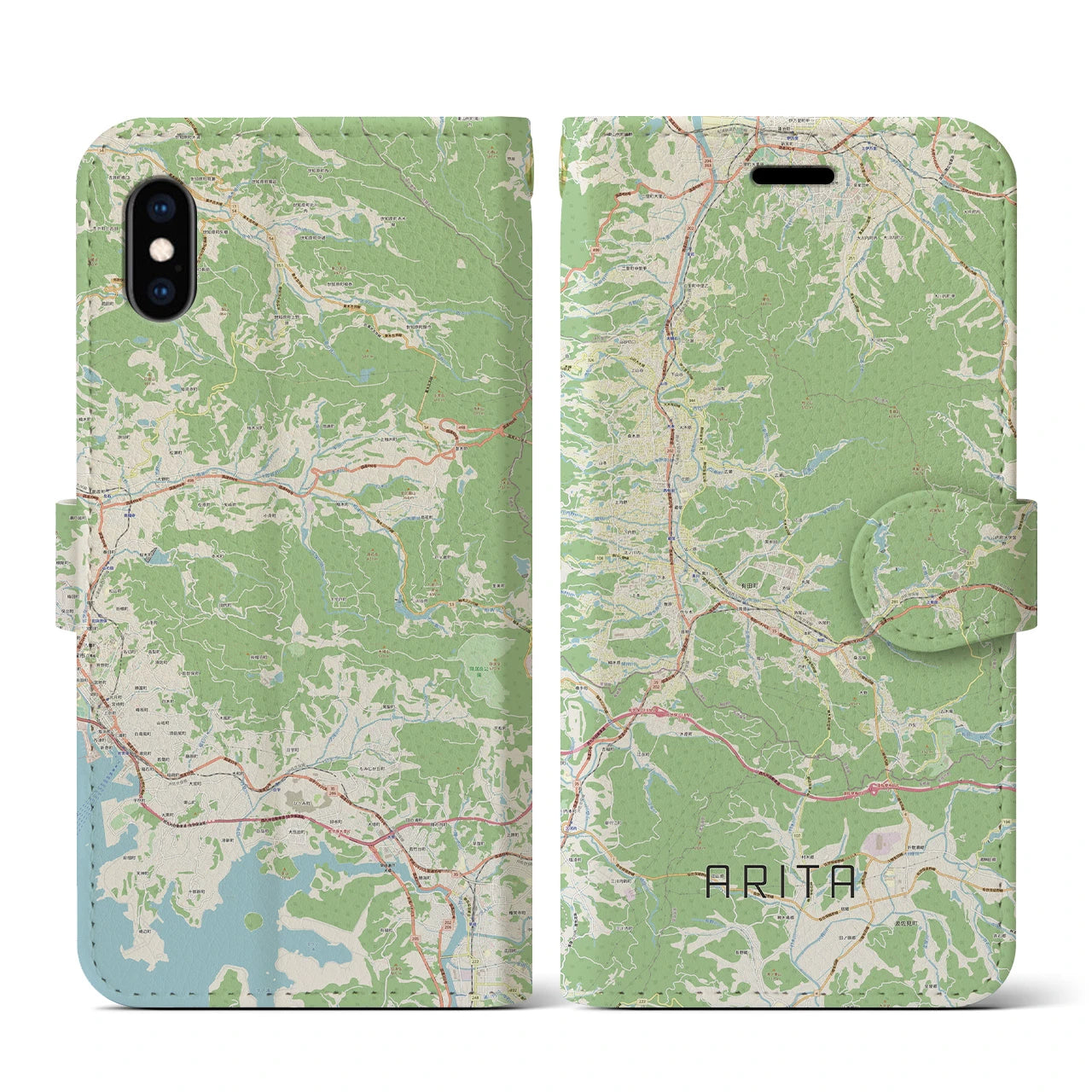 【有田(佐賀県)】地図柄iPhoneケース(手帳タイプ)ナチュラル・iPhone XS / X 用