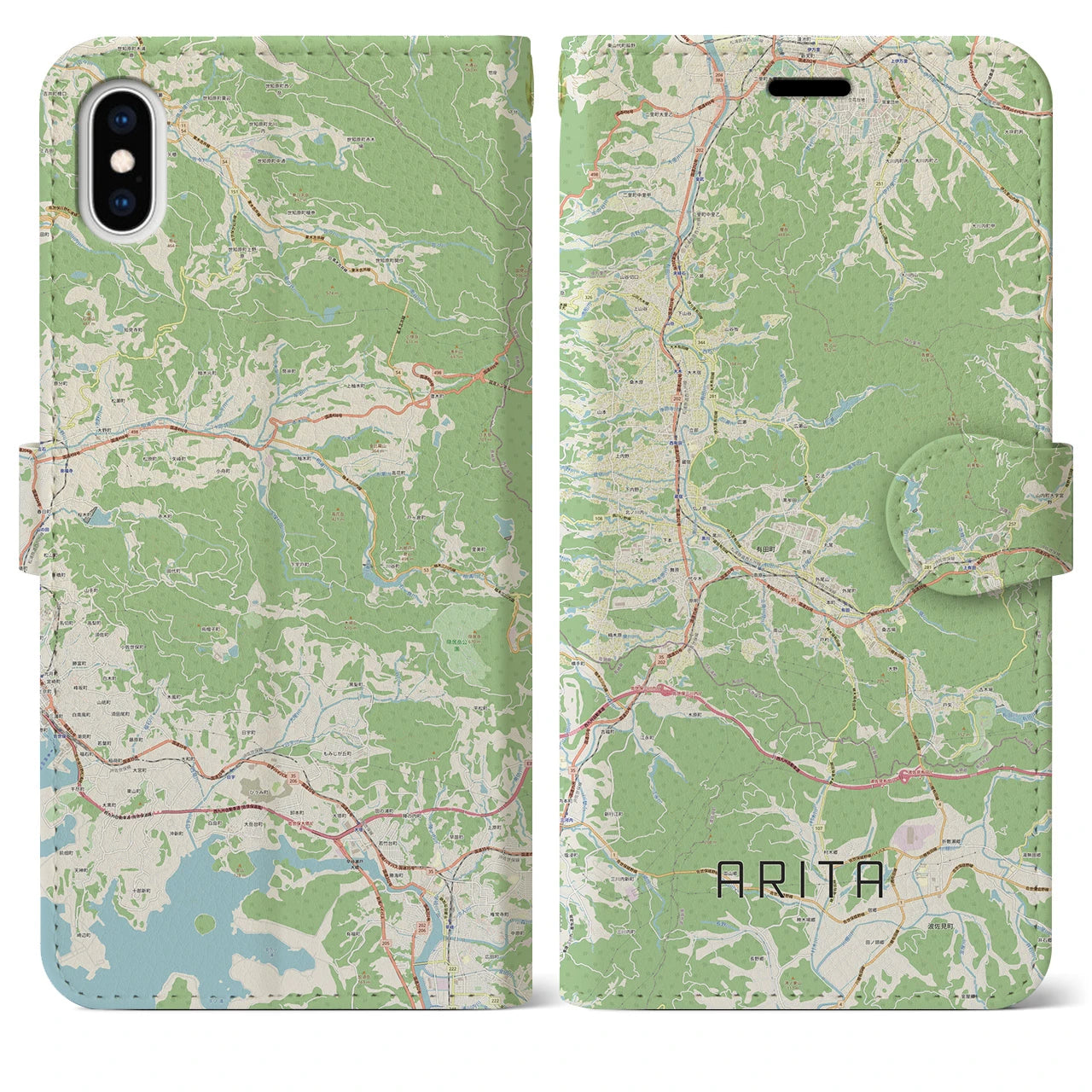 【有田(佐賀県)】地図柄iPhoneケース(手帳タイプ)ナチュラル・iPhone XS Max 用
