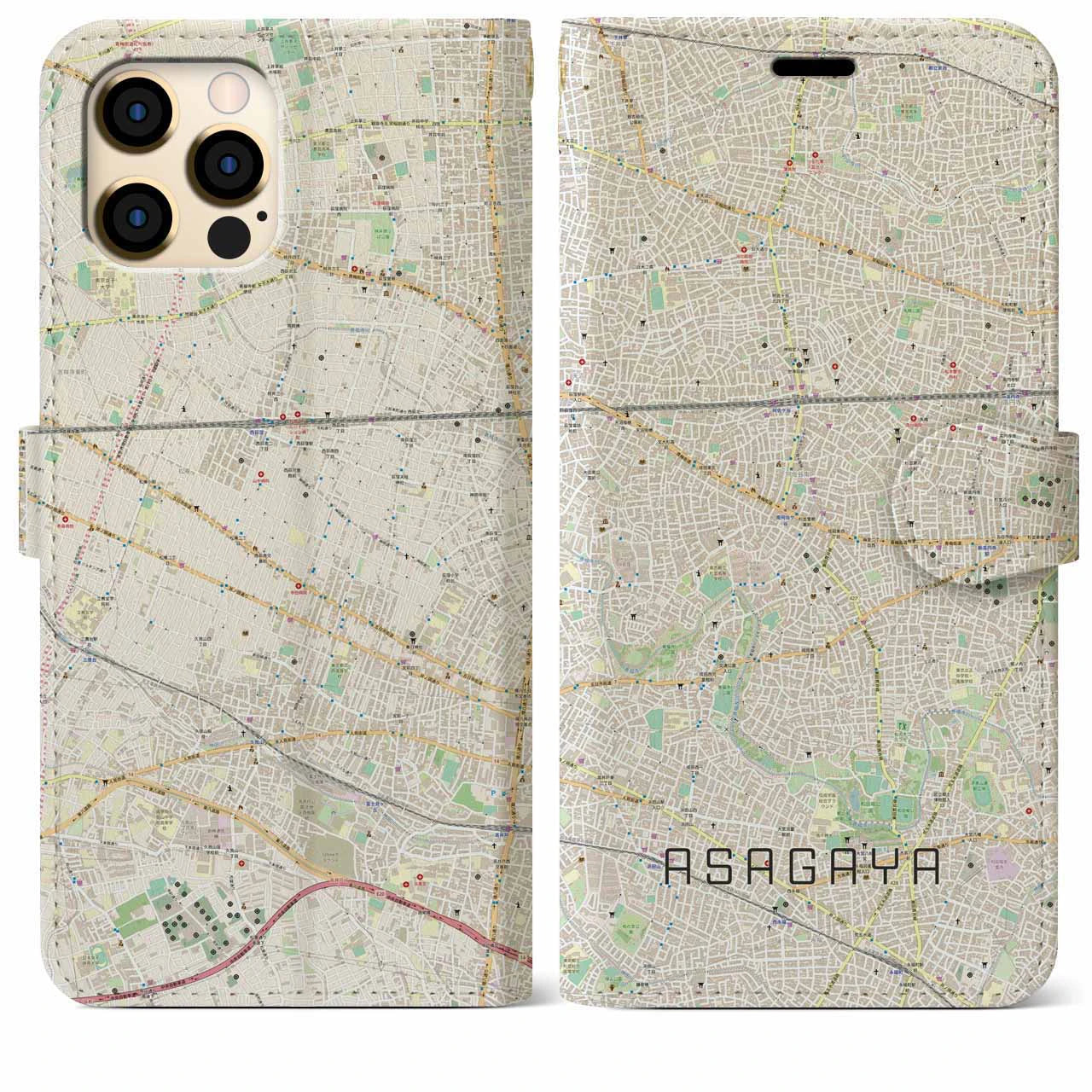 【阿佐ケ谷(東京都)】地図柄iPhoneケース(手帳タイプ)ナチュラル・iPhone 12 Pro Max 用